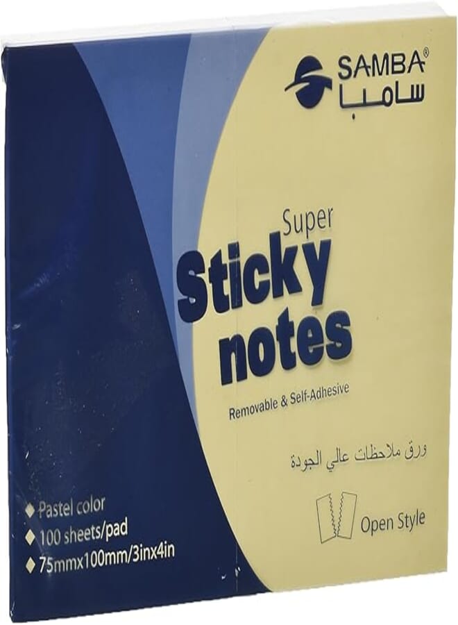 Samba Sticky Notes, 75x100mm, 100 Sheets, Spacious Organization for School and Office Notes